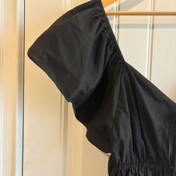 Entro Black Off-Shoulder Poplin Maxi Sundress Tiered with pockets - Picture 4 of 11